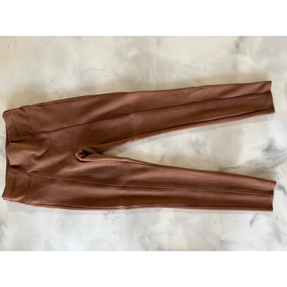 Spanx Faux Suede Leggings Cognac Brown High Rise Seamed Slimming Boho Chic M